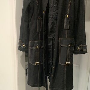 Men's Black Long Coat with Contrast Stitching